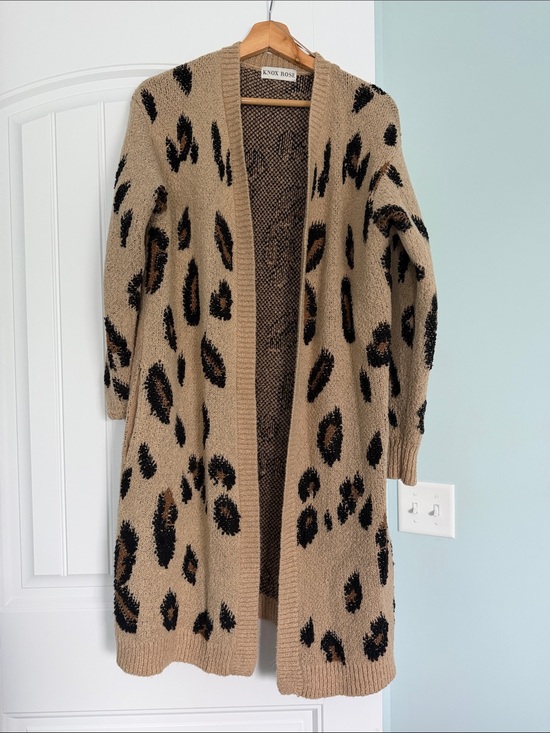 Knox Rose Sweaters - Knox Rose Tan Leopard-Print Open-Front Cardigan